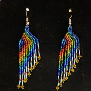 Rainbow Beaded Dangle Earrings